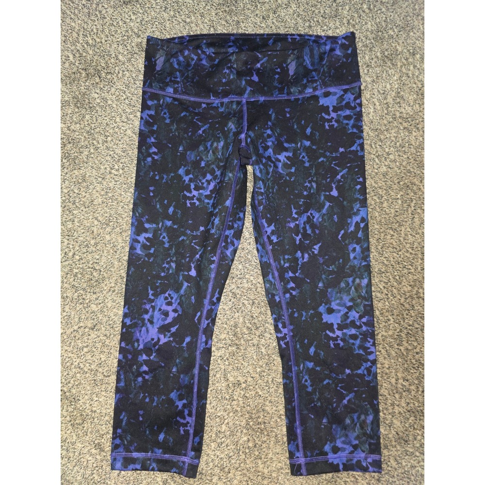 Lululemon Wunder Under Crop Leggings Purple Blue Abstract Print Size 10